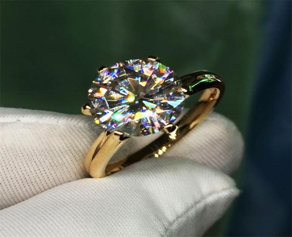 Cluster Rings Solitaire 15ct Lab Diamond 24K Gold Ring Original 925 Серебряное обручальное обручальное кольцо для женщин свадебной евреи 2816697