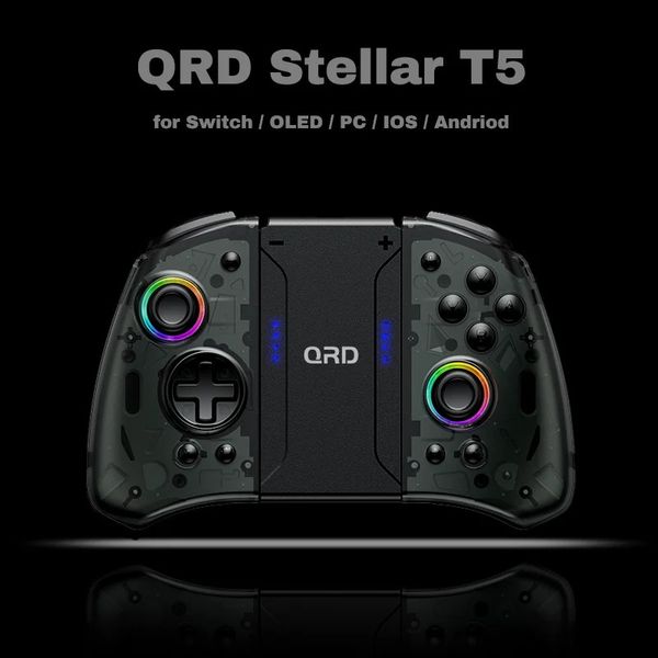 Qrd stellar t5 joypad sem fio para nentindo switchliteoled hall efeito joystick 8 cores led luz programável macro 240429