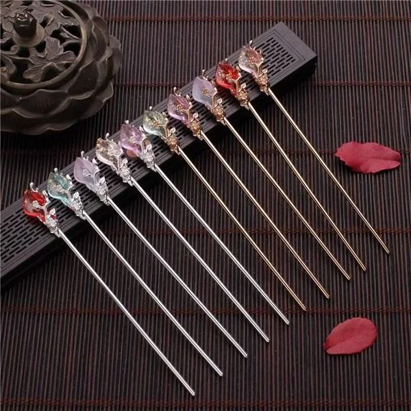 Stick cinese vintage Hanfu Bastone per capelli donne Donne metallo glassa forcella tacchetti per capelli per capelli per la donna accessori per clip di gioielli