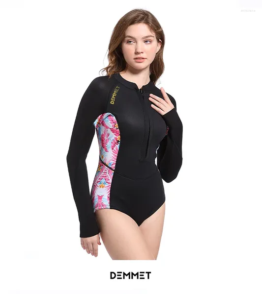 Swimwear femminile Demmet Women Women da 1,5 mm/3 mm in bikini in neoprene muta e immersione in calza per la pelle a maniche lunghe Sumping Sunrkeling a prova di sola a prova di sole