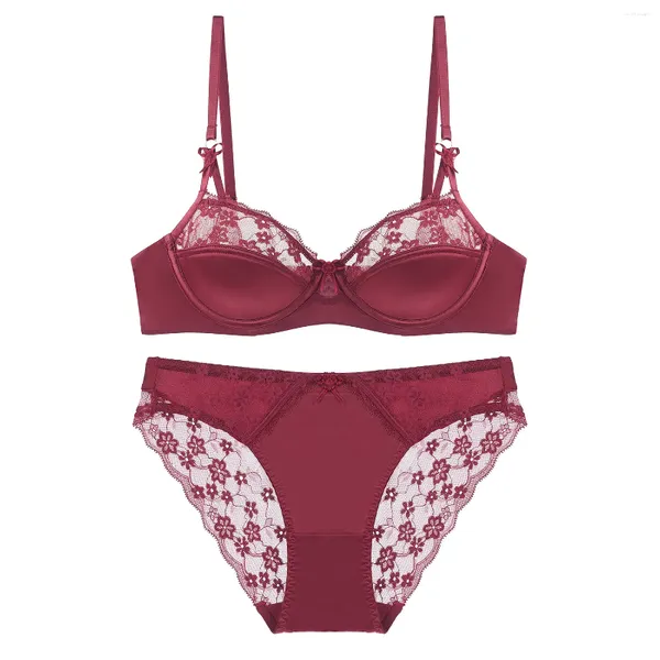 BHS -Sets 2024 Herbst Winter kleiner Schub -up -BH -Höhen Anzüge dünne Baumwollwäsche für Frauen sexy durchscheinende Spitzen Lady Intimates