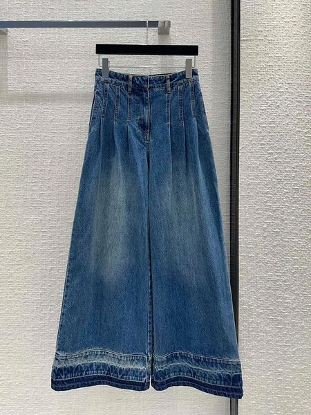 Pantaloni da donna originale rinestone badge farfly design di alta qualità jeans gradiente gamba ampia gamba