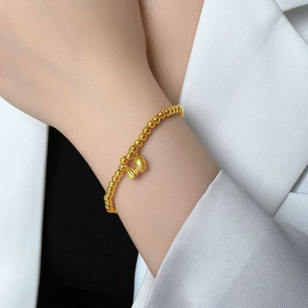 Bracciale d'oro di sabbia femminile Seconda felice eredità dell'antico metodo loto perle di trasferimento di fiori 24k placcati fai -da -te