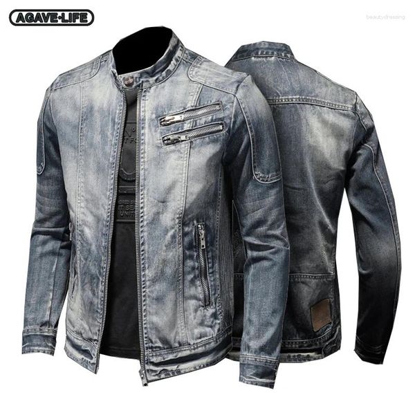 Giacche da uomo Punk Giacca in jeans di alta qualità Collaro di alta qualità Coat Double Zipper Fashion Street Tops Funom maschio maschio