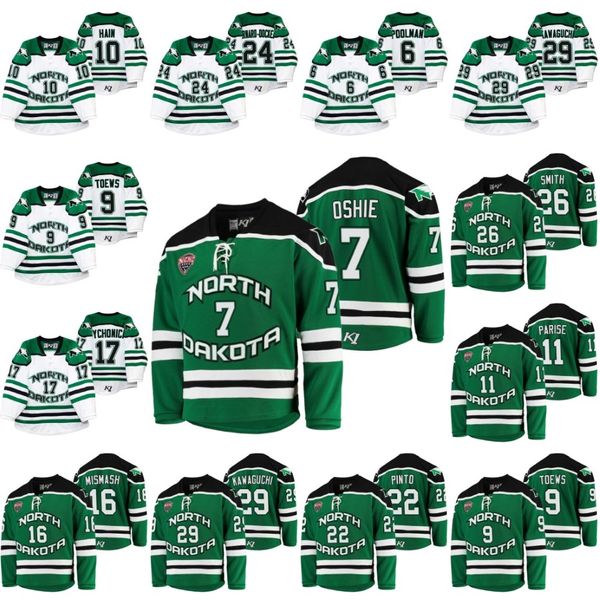 7 T J Oshie North Dakota Fighting Hawks College Hockey Jersey Shane Pinto Cole Smith Adam Scheel Gavin Hain Matt Kiersted Jonathan Toews 310k