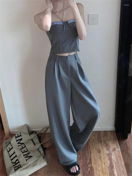 Pantaloni da donna a due pezzi Alien Kitty Girls da donna abiti da donna Slim Summer Tops Wide Leg Mopping Office Lady Streetwear Sets