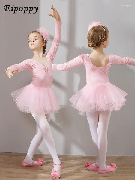 Сценическая ношение детская танцевальная одежда осень с длинным рукавом танцевальное платье малыш