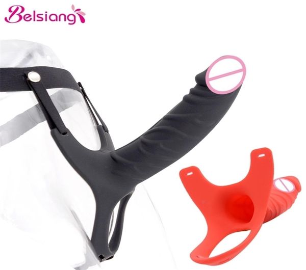 Belsiang Hollow Dildo Calças de pênis Manga de pênis Extender Strapon Harness for Men Strap on Realistic Belt Sex Toys Gay 2203092079258