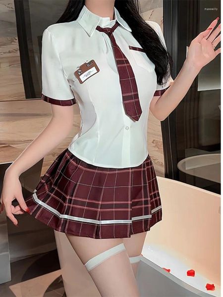 Arbeitskleider akademischer Stil Unterwäsche weibliche sexy Student Uniform Kurzrock Falten Set weißes Hemd Top süß und verspielt 615 0efi