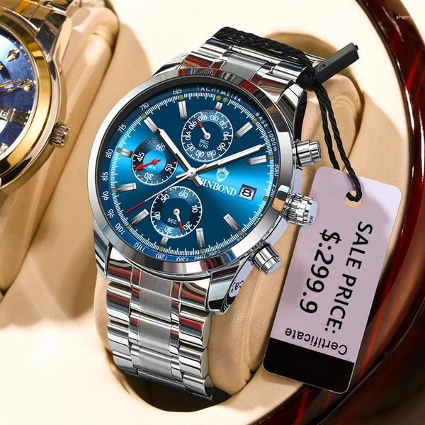 Orologi da polso 2024 Fashion Men Watches Top Leather Sport Watch Quartz Orologio Waterproof Owatch Chronograph Man