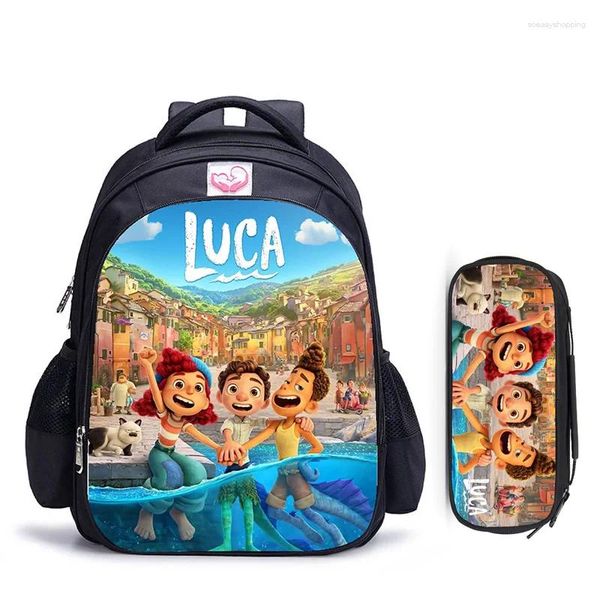 Backpack de 16 polegadas Luca Sea Monster Boy Garota Adolescente Escolar Scult School Capacity Fashion Student Rucksack Mochila