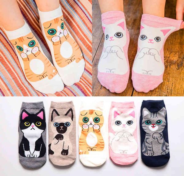 5 coppie Spring Autumn Fashion Women Cotton Sock Cartoon Cartone Hello Kitten Cat Cog Dog Harajuku Kawaii ragazza carina felice FUNICE SOCKS8830601