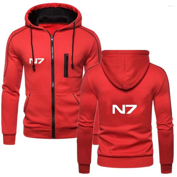 Мужские толстовки 2024 весна осень мода N7 Mass Effect Print Comense Cotton Zip Solid Color Cardigan Модный пальто