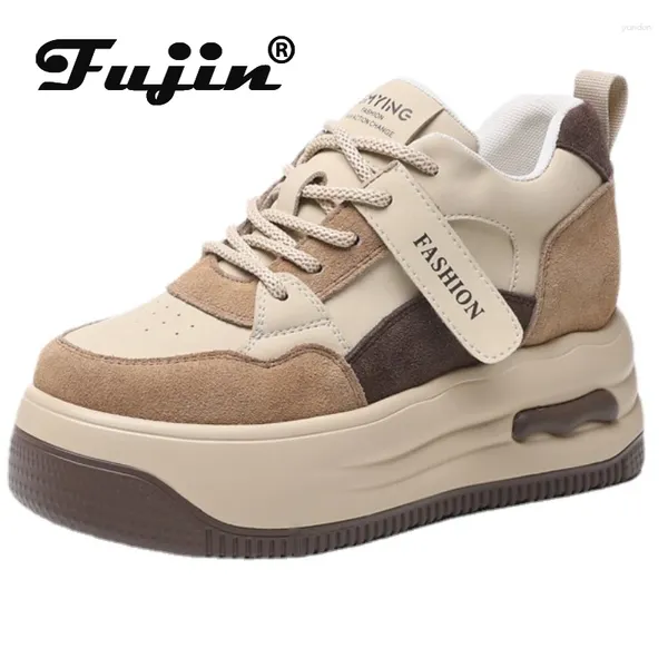 Scarpe casual fujin da 7 cm in pelle scamosciata in pelle autentica in pelle vera elanti tacchi nascosti con sneakers cuffosi sneakers autunno con sola fatta molla a cuneo