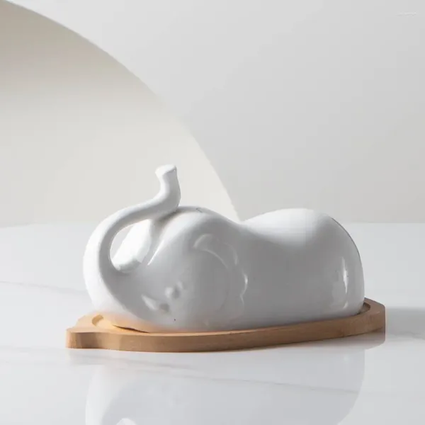 Placas de porcelana branca porcelana em forma de elefante em forma de elefante prato de recipiente com tampa para o porta -voz da bancada geladeira