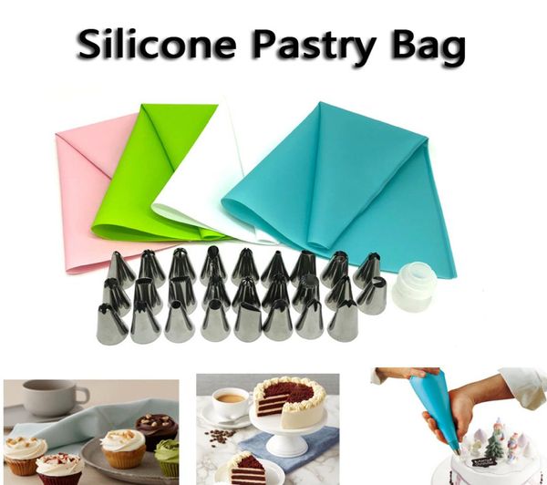 26PCSset Silicone Pastre Saco Dicas de cozinha DIY Creme de gabinete Sacos de pastelaria reutilizáveis com 24 ferramentas de decoração de bolo VT04565713697