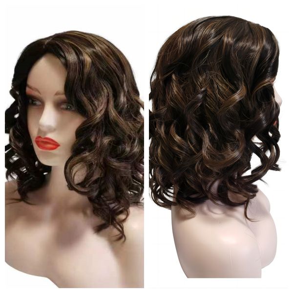 Moda Human Hair Wig For Mulheres 16 polegadas de profundidade Glam Curl Onda Espanhol Wave Grace Wigs Deep Brown Wigs Brazia