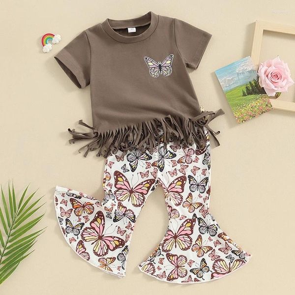 Set di abbigliamento per bambini pantaloni estivi pantaloni a maniche corte t-shirt t-shirt stampato a farfalla svasata