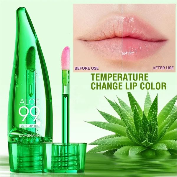 Natürliche Aloe -Feuchtigkeits -Lippenöltemperaturfarbe ändern Lipgloss Feuchtigkeitsspendende Lippenstift Lippen Pflege Make -up Kosmetik 5ml
