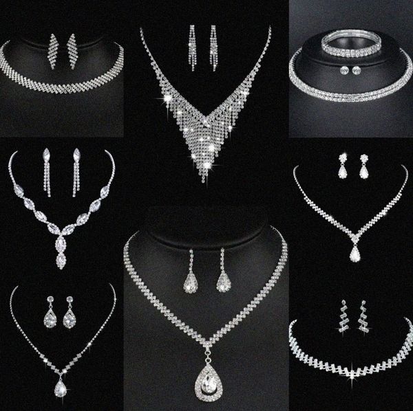 Wertvolles Labor Diamantschmuck Set Sterling Silber Hochzeit Halskette Ohrringe für Frauen Braut Engagement Schmuck Geschenk I11r#