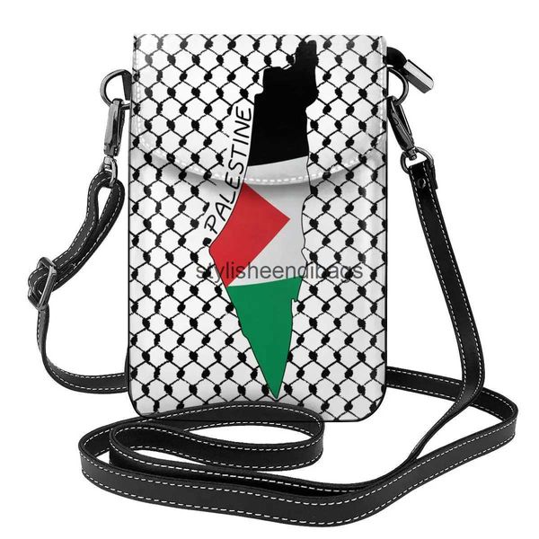 Cross Body Palestinian Flag Mapa Bolsa de ombro de moda solta Viagem de couro feminino H240504