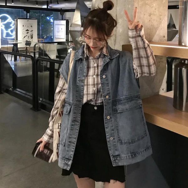 Frauenwesten 2024 Sommer Demin Weste Koreaner loser Schlank Weste Denim ärmellose Jacke Mantel Außenbekleidung Casual Top für Studenten