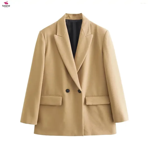 Frauenanzüge separqi Frauen modische modische doppelte locker sitzende Blazer -Mantel Vintage Langarmentaschen Weibliche Oberbekleidung Chic Veste Femme