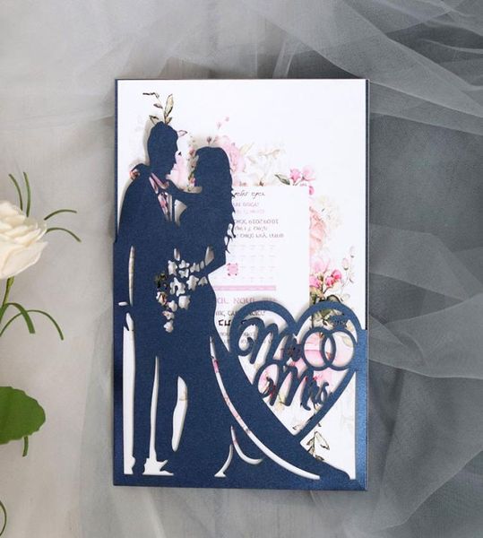 Laser Cut Bride and Groom Convites de casamento Cartão de amor, Saudação do coração Valentina039s Festa do dia Decoration2497901
