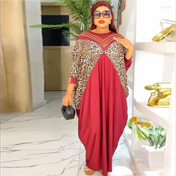 Abbigliamento etnico chiffon diamante musulmano abaya dubai sciolto di grandi dimensioni leopard abiti africani africani per donne stampato boubou maxi