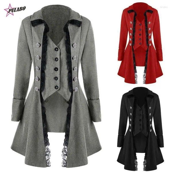 Giacche da donna Autunno Inverno Donne Taglia la lunga giacca medievale Lady Gothic Cosplay Solid Solid Solid Three-pettined Trote irregolari