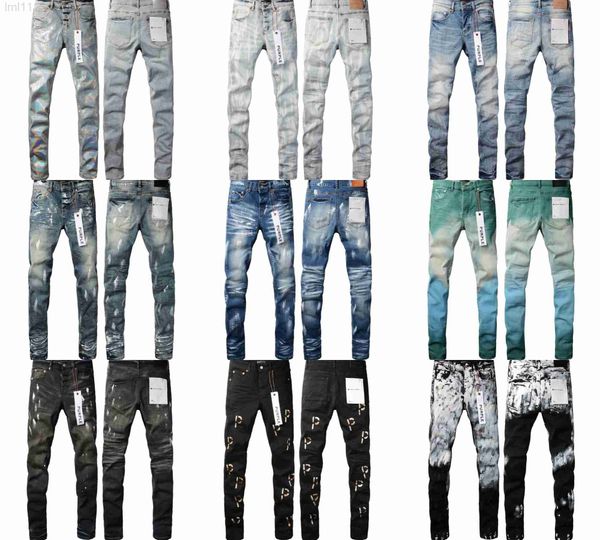 Мужские джинсы Mens Designer Purple Jeans Biker Biker Slim Fit Motorcycle Bikers Джинсовая ткань для умолоса Mens Make Old Hip Hop Women Street Fashion Mans Black Bins