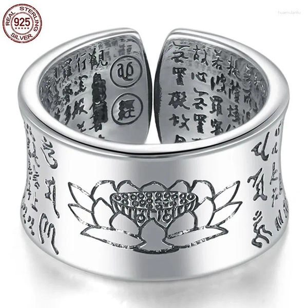Кластерные кольца S999 Серебряное кольцо мужчины буддистское сердце сутра Sigret Vintage Открытие Регулируемые женщины -женщины стерлинги ювелирные изделия