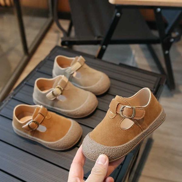 Flache Schuhe Herbst Kinder Lederschuhe T-Straße nähen stilvolle bequeme Kinderplattform 21-30 Khaki Camel All-Match Boys Girls Schuh H240504