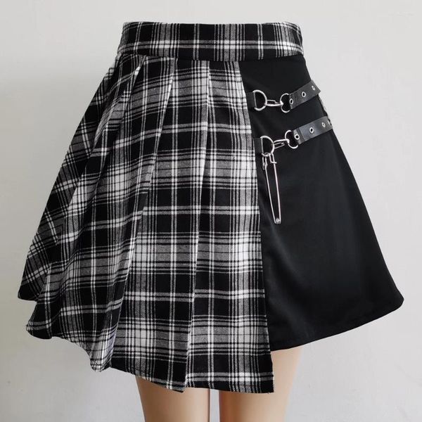 Saias femininas harajuku punk irregular mini plissado saia skatista assimétrica recorda alta da cintura de hip hop clubwear gótico