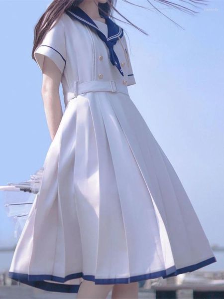 Lässige Kleider 2024 japanischer akademischer Stil süßes Frauenkleid Sailor Collar Kawaii Vestidos weibliche Lolita Sommer süße jk