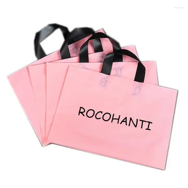 Сумки для покупок 100x настраиваемые из печати розовая пластиковая продуктовая сумка с ручкой для одежды для свадебного платья Бутик Подарочная упаковка