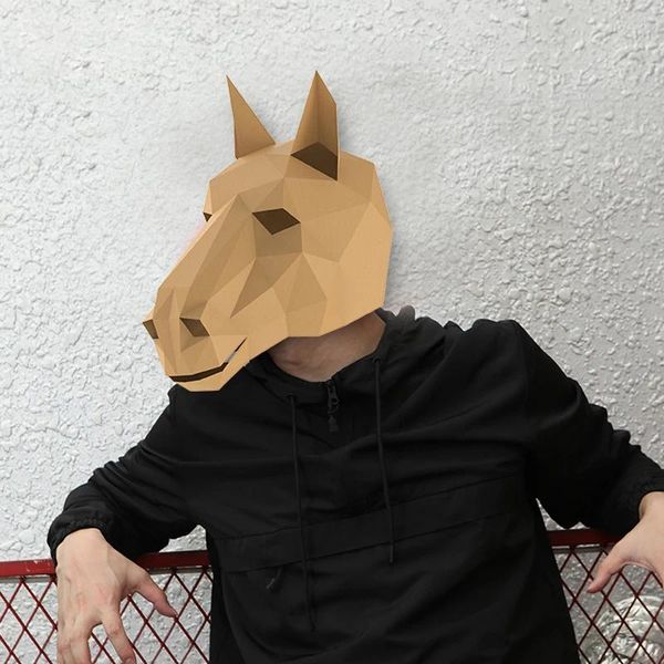 Party -Dekoration 3d Papier Animal Horse Head Maske Kopfbedeckung Halloween Cosplay Requisiten Frau Männer Rollenspiel Dress Up DIY BRAY MASSS ABABLETUNG