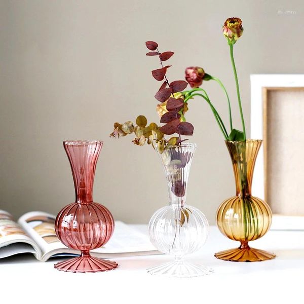 Vasi 1pc Disposizione a fiori estetica colorata semplice decorazione retrò vaso di vetro soggiorno casa creativa desktop creativo