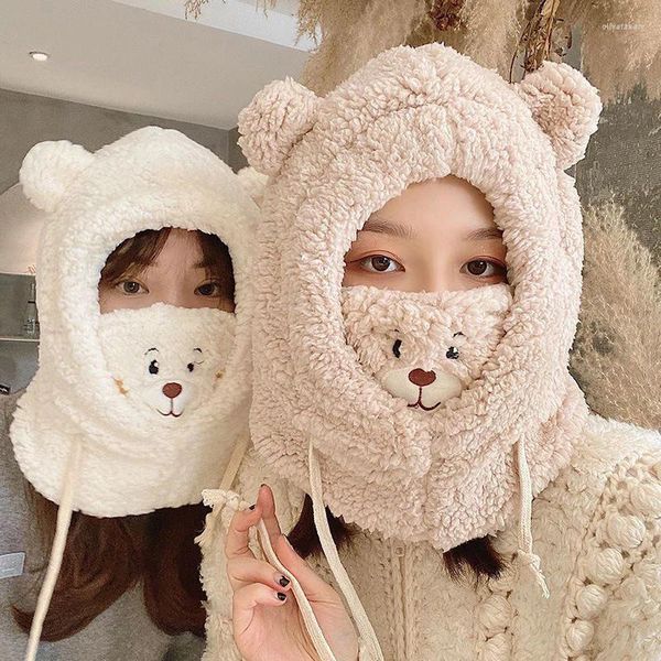 BERETS CINETTO Orso Cappello Femmina Autunno e Inverno Corea della versione di Maschera per la protezione da orecchie caldi antivento un peluche
