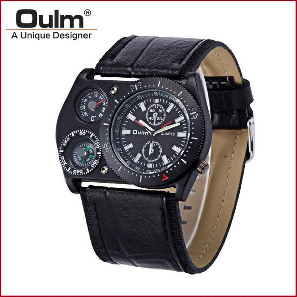 Mens Watches Top Brand Oulm Fashion Leather Strap Army Rusian Dial Dial Giappone Movt Quartz Orologio Montre Homme de Marque Sport Ordetti da polso 202D