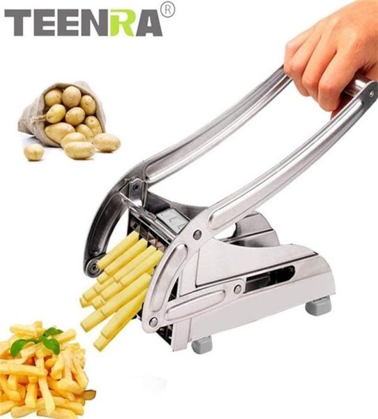 Teenra 2 lâminas de aço inoxidável batatas fritas cortador de batatas fritas cortador de batatas fritas Máquina Potero Potao Chopper Botato Cutter Cutter 2103193723325