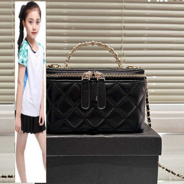 Bolsas infantis Marca de luxo CC Bag de luxo de luxo Calfskin Zipper vintage Pearl Diamond Lattice Zipper Black Vanity Box Sacor