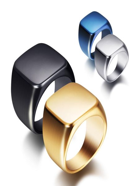 4 Farben Herren leerer Quadratband Ring 2023 Neu in Guys Titanium Stahl Gold Silber Farbe Schwarz Blau Vintage Valentinstag Liebhaber GI3652298