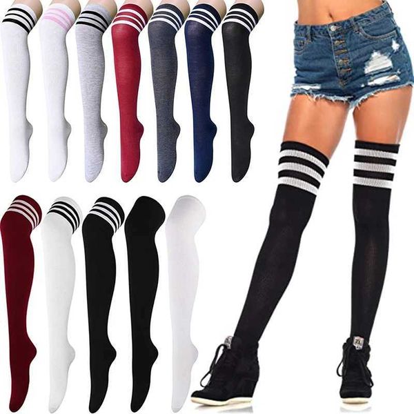 Socken Strumpfkompressionssocken Schwarz weiße Streifen Lange Socken Frauen über KN -Oberschenkel hoch über den Knockstrümpfen Lolita Mädchen warm kN Socken Y240504