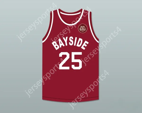 Juventude/crianças personalizadas de Nay Mens salvas pelo Bell Zack Morris 25 Bayside Tigers Away Basketball Jersey Inclui Tiger Patch Top Stitched S-6xl