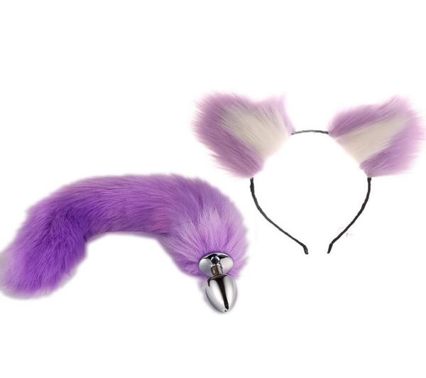 Tana anale per coda di pelliccia di costume erotica con clip per capelli in velluto clip auricolare viola color viola abito sexy danza da ballo da club abbigliamento DR4598517