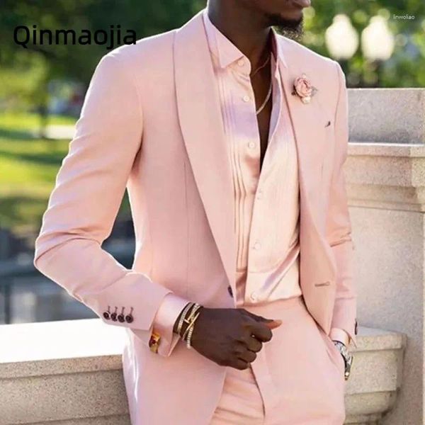 Abiti da uomo shopping a scialle rosa con smo matrimoniale smoking slim fit a 2 pezzi con pantaloni costume di moda maschile africana ultimo stile