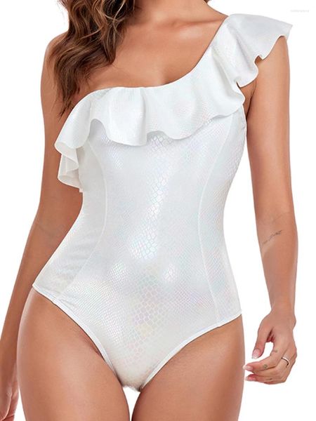 Swimwear femminile da bagno con costume da bagno con un pezzo 2024 Donne spalla rotagite cortili da bagno abiti da bagno da bagno indossa una pelle di serpente bianca motivano