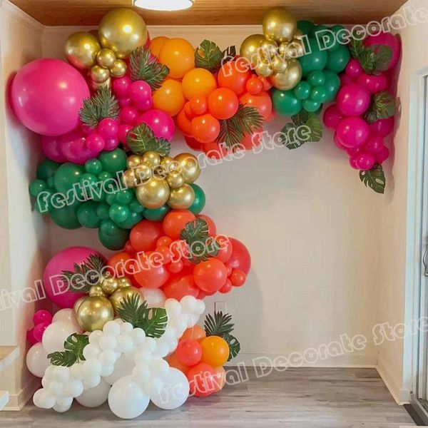 Decoração de festa 133pcs balão tropical guirlanda arco rosa vermelha laranja verão havaiano de aniversário decoração de casamento luau aloha chá de bebê