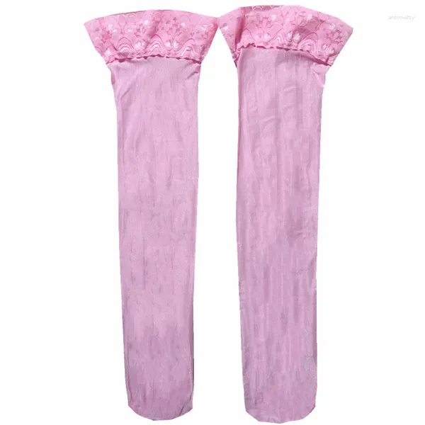 Mulheres meias 2024 1Pair de alta qualidade meias de renda com tez rosa cinza meias de silicone anti skid transparente oleoso longa brilho sexy